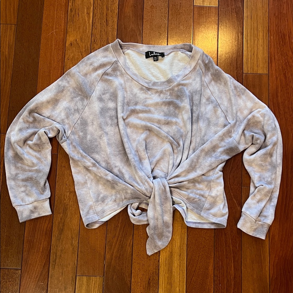 Lulus Day Off Lavender Tie-dye Pullover Tie-front Sweatshirt Purple - Size XS